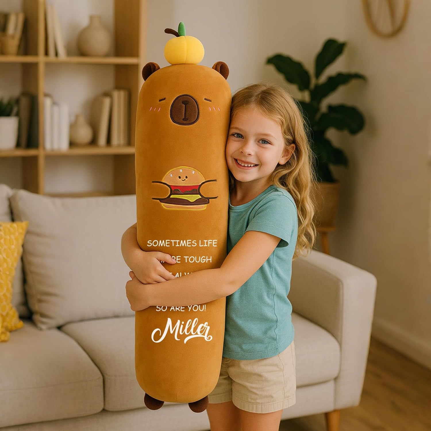 Custom Long Capybara Plush Body Pillow 4 Sizes, 43.3" Giant Capybara Stuffed Animal Plushies for Kids Girls, Cute & Soft Sleeping Pillow Personalized Birthday Gift