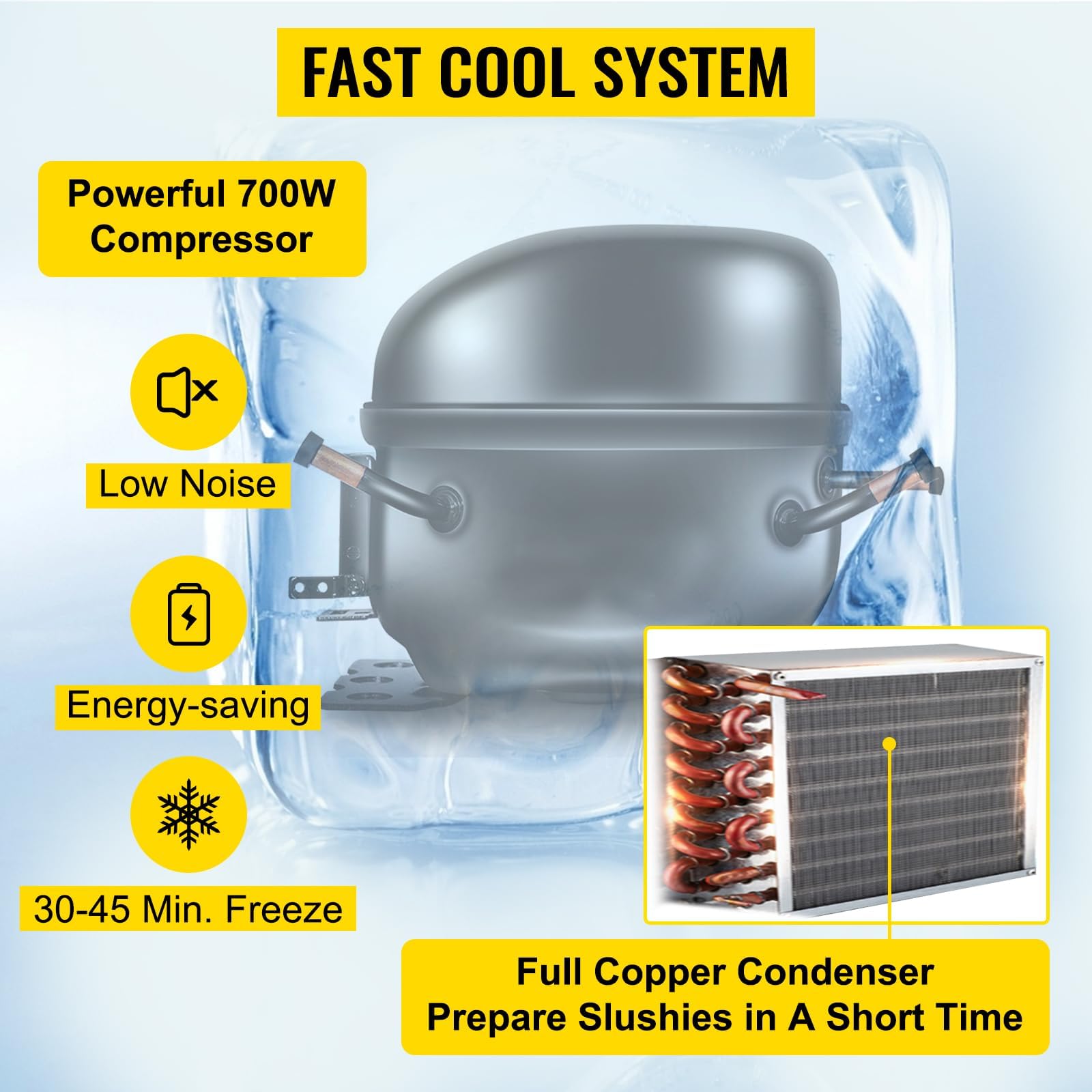 Máquina de granizado profesional con compresor Fast Cool: máquina para preparar granizados, margaritas, batidos y helados, tiempo de congelación 30 – 45 minutos (15 l x 2)