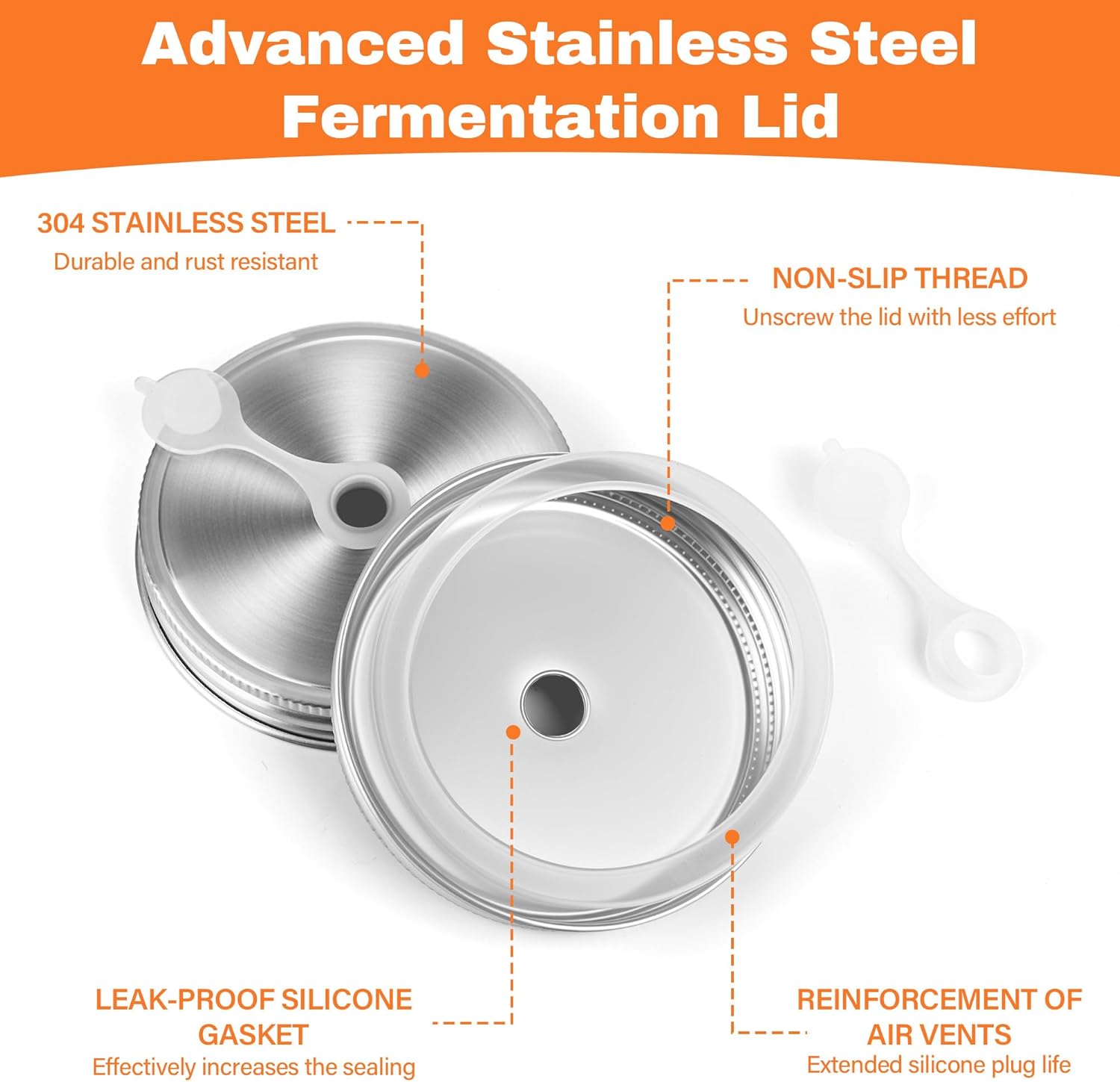 Fermentation Kit Set for Wide Mouth Mason Jar,Sauerkraut/Pickling Kit with 4 Glass Fermentation Weights,4 Fermenting Lids,4 Airlocks,5 Silicone Gaskets,5 Silicone Grommets(No Jars) - Image 6