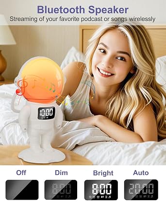 Sunrise Alarm Clock, Astronaut Wake Up Light with Sunrise Alarm Clock, Dual Alarms Sunlight Lamp with 21 Soothing Sounds, Bluetooth Function & 22 RGB Ambient Lights, Gift for Boys, Girls