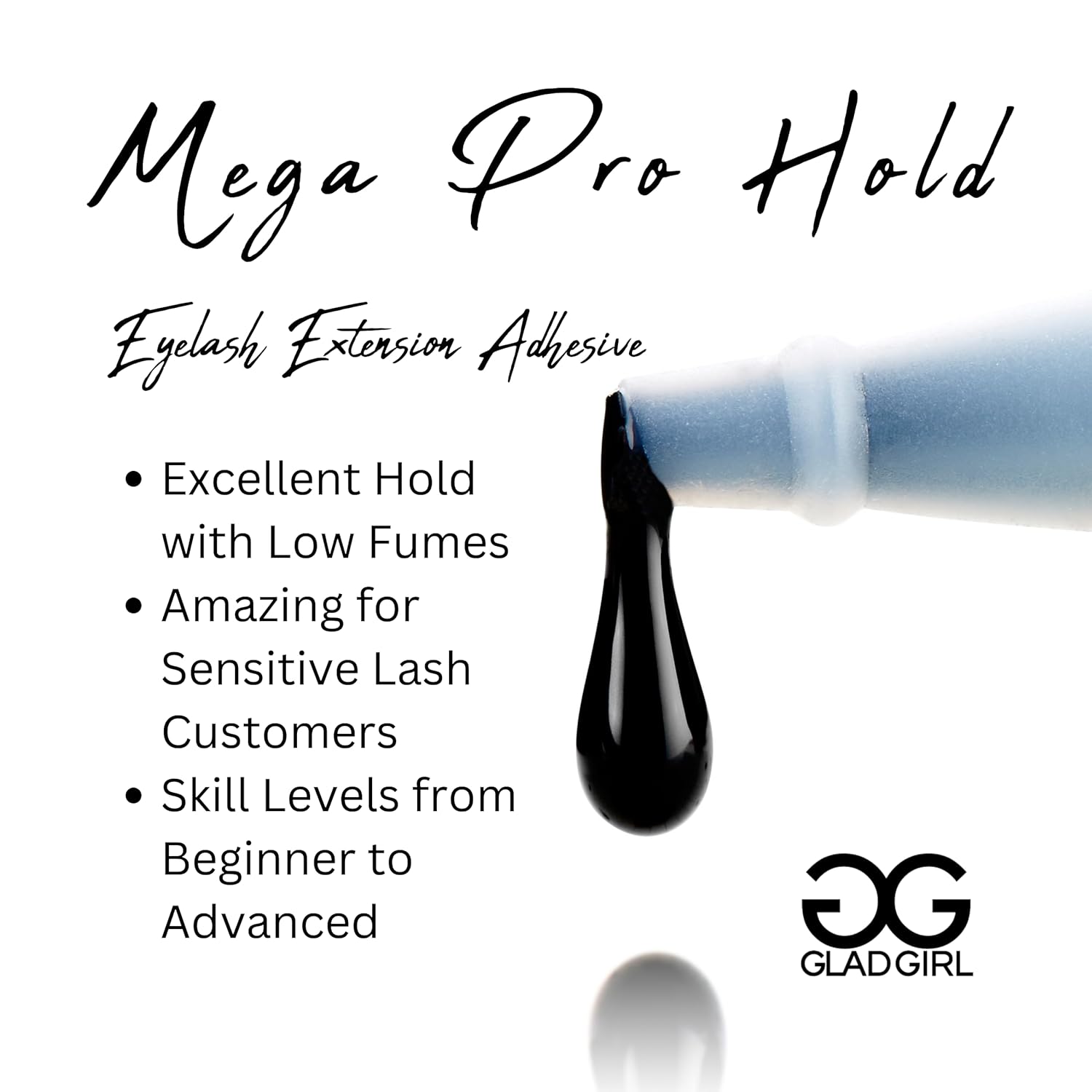 Eyelash Extension Glue by GladGirl | Volumizing Collection Mega Pro Hold | for Volume Lash Extensions | Up to 5 Weeks Retention | Black | Bottle Size 10ml + Remover + Primer (Save 7%) 10ml