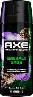 AXE Fine Fragrance Collection Premium Deodorant Body Spray for Men Emerald Sage with 72H Odor Protection and Freshness Infused with Geranium, Cedar, and Patchouli Essential Oils 4 oz