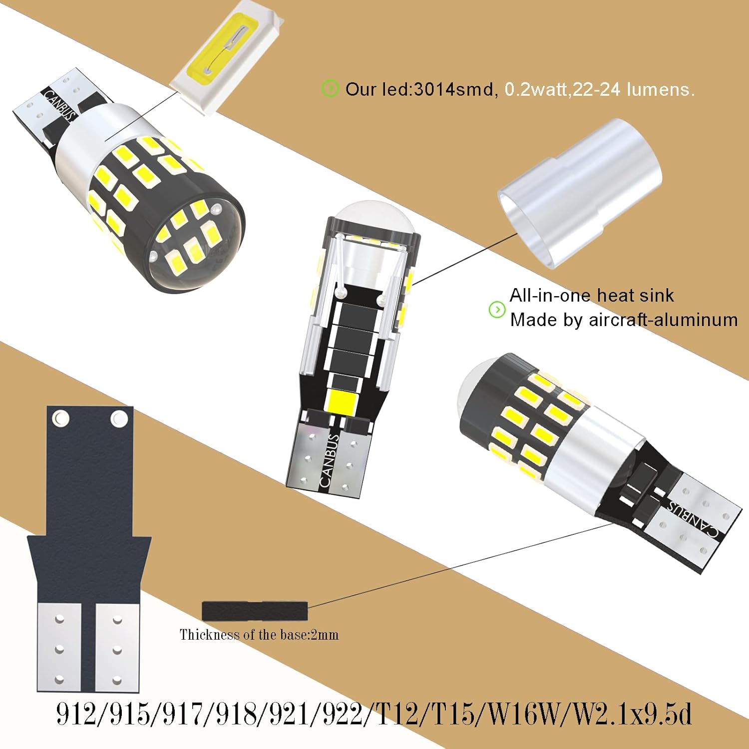 921 LED Bulb Reverse Light,912 LED Bulb White 6000K,194 T10 906 T15 W16W LED Bulb DC 12V-24V Canbus Automotive Car Truck RV Camper Boat For Interior Exterior Back Up Dome Light 12 packed