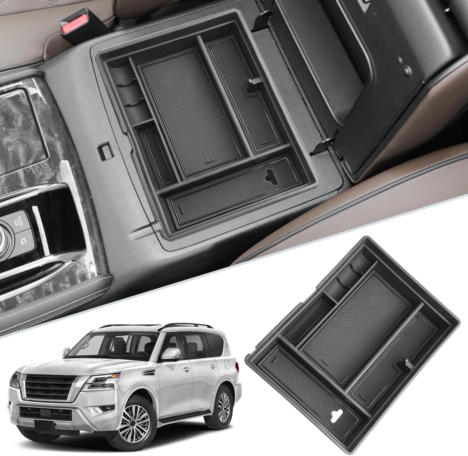 SKTU for 2021-2024 Nissan Armada/ 2022 2023 2024 Infiniti QX80 Center Console Organizer 2024 QX80/ 2024 Armada Console Tray 2023 2024 Armada Accessories (Front Driver's Row)