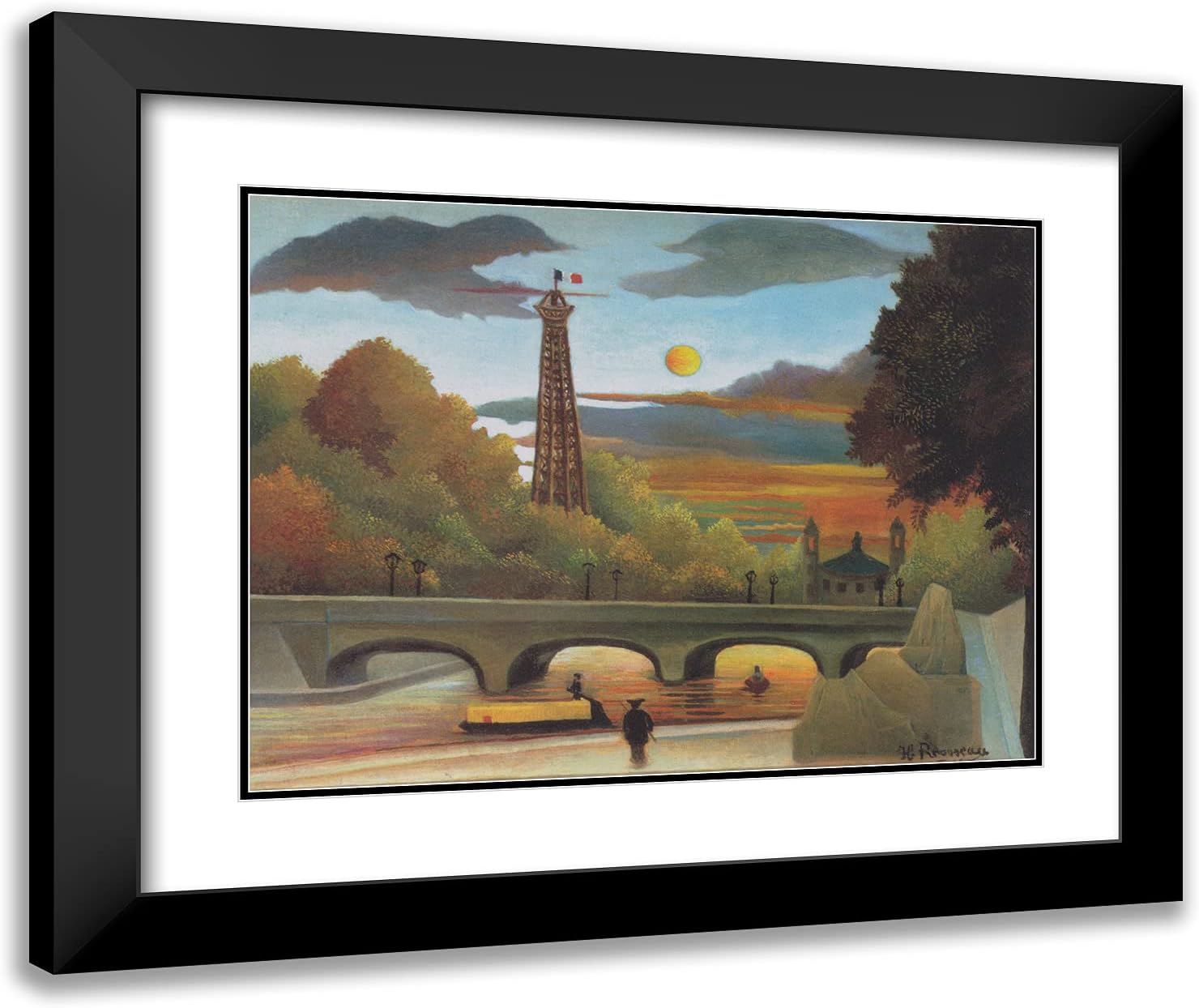 ArtDirect Rousseau, Henri 24x20 Gold Ornate Framed Art Print with Double Matting Titled: Seine and Eiffel Tower in the Sunset