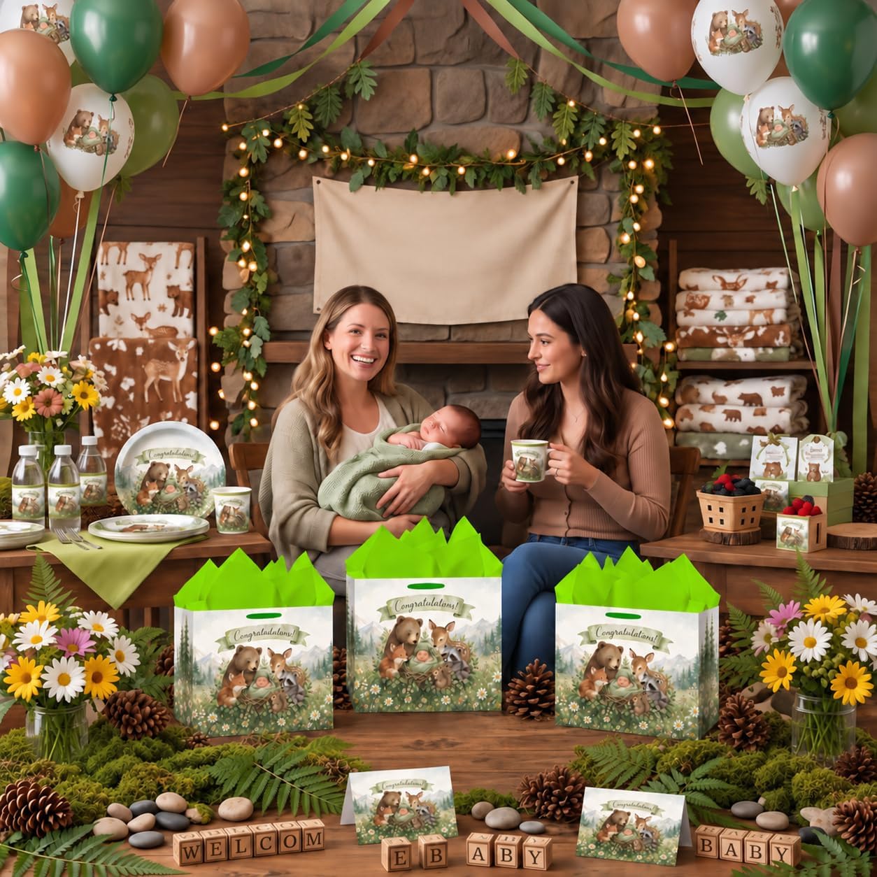 Hkshaoda Woodland Animal Baby Shower Party Bag with Tissue Paper and Card image 3
