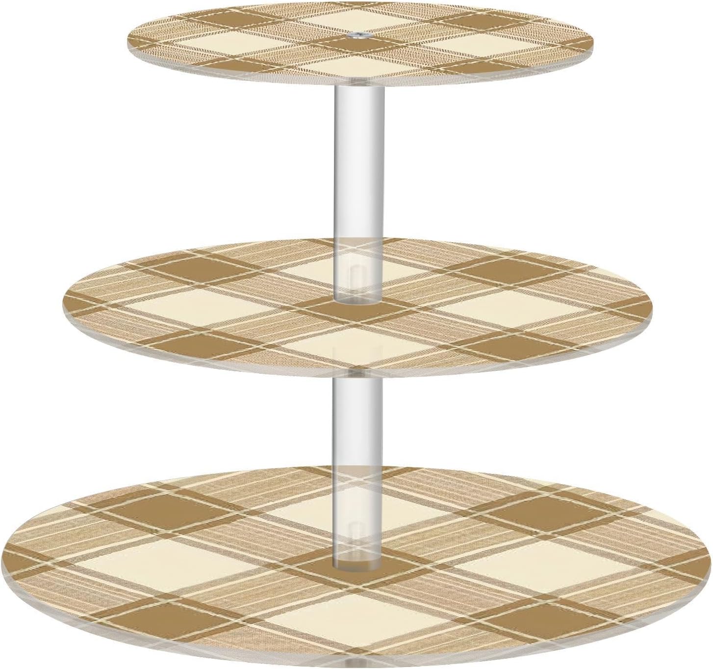 Light Brown Plaid Pattern 3 Tier Cupcake Stand Acrylic Tower Display Holder Dessert Stand Round Serving Tray for Tea Parties Weddings Birthday Celebrations Baby Showers