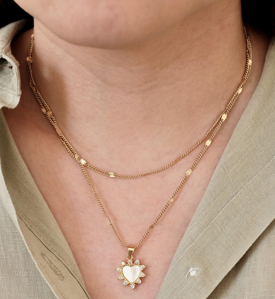 Pink Heart Necklace Pendant 14K Gold Heart Love Necklaces Birthstone Chain Charms Necklace for Women - Image 2