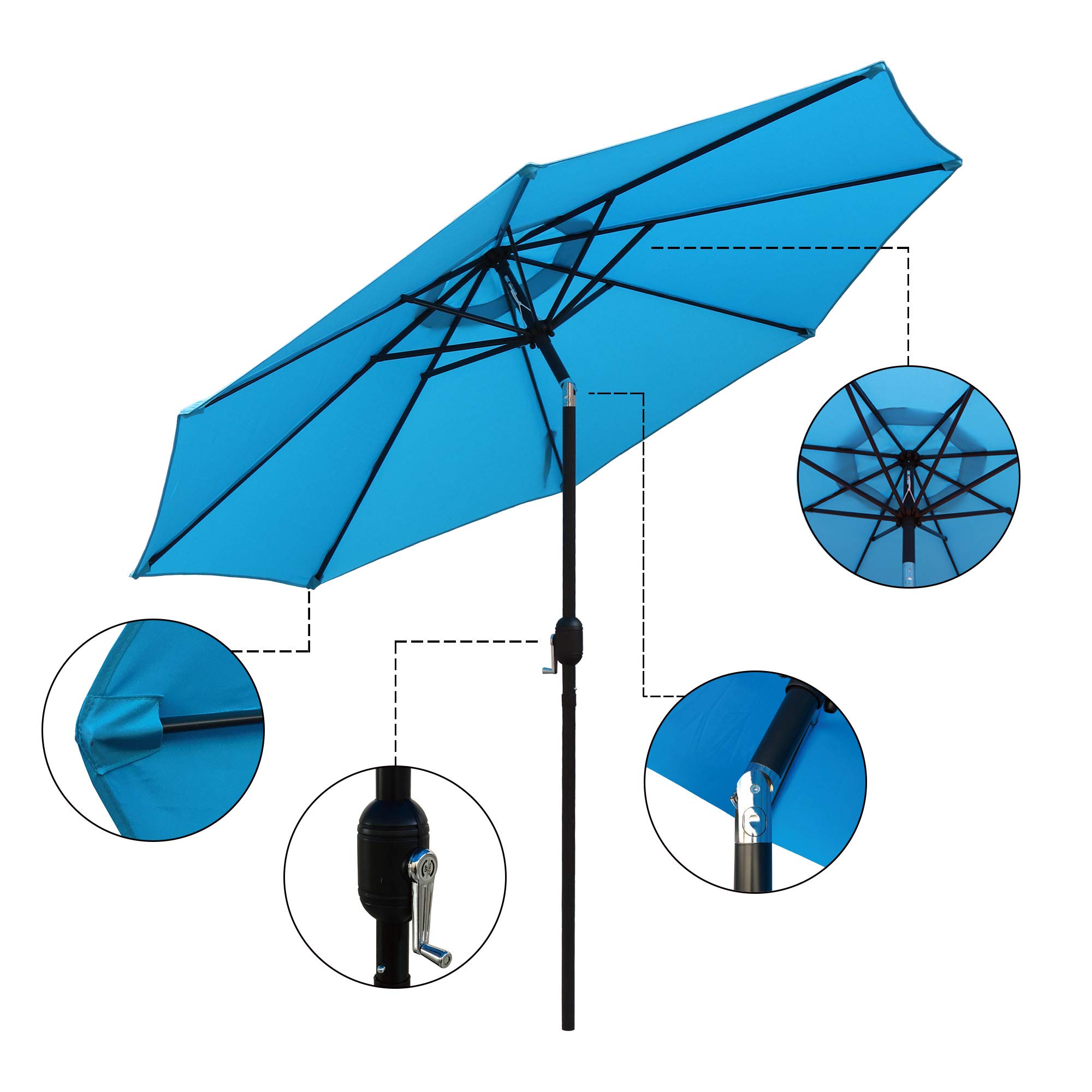 Amazon Com Abble Outdoor Patio Umbrella 9 Ft Stripe With Crank And Tilt Weather Resistant Uv Protective Umbrella Durable 8 Sturdy Steel Ribs Market Outdoor Table Umbrella Aqua Garden Outdoor