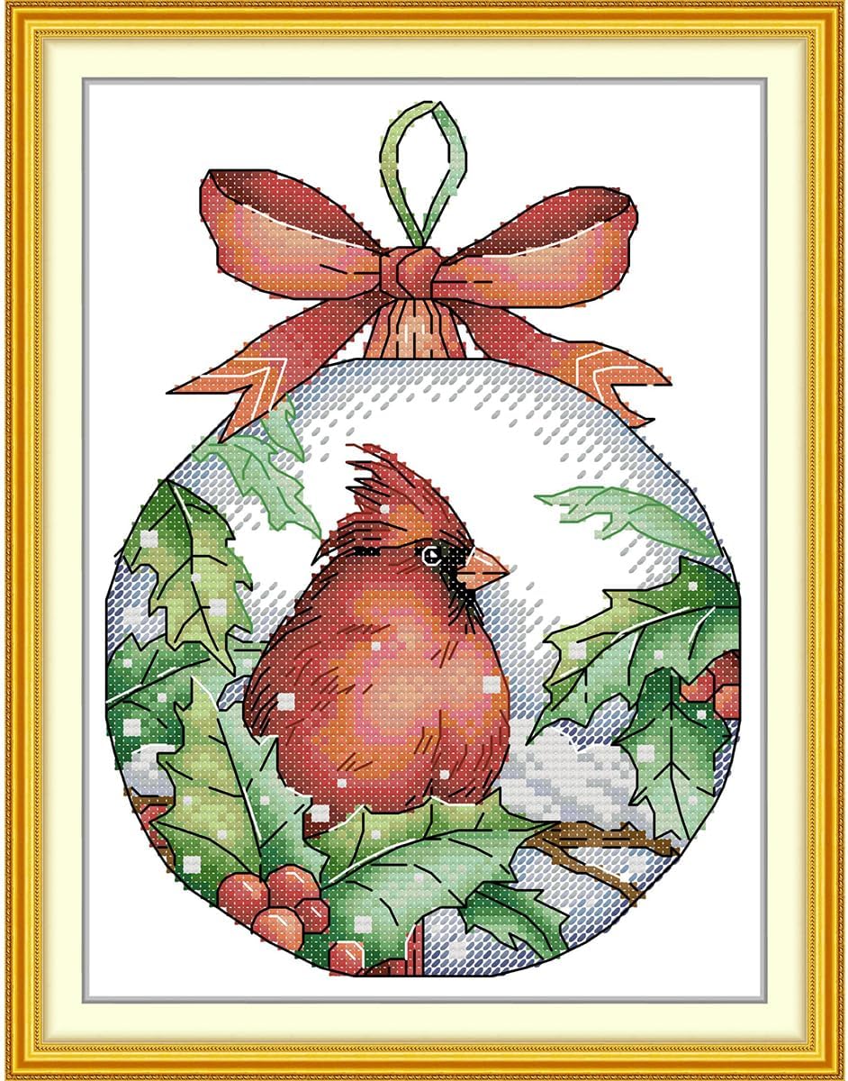 CROSSDECOR Stamped Cross Stitch Kits,Animals Counted Cross-Stitch Needlepoint Kits for Beginners,Embroidery Kit Arts and Crafts for Home Wall Decor Gifts-Reading Bear 17×17CM
