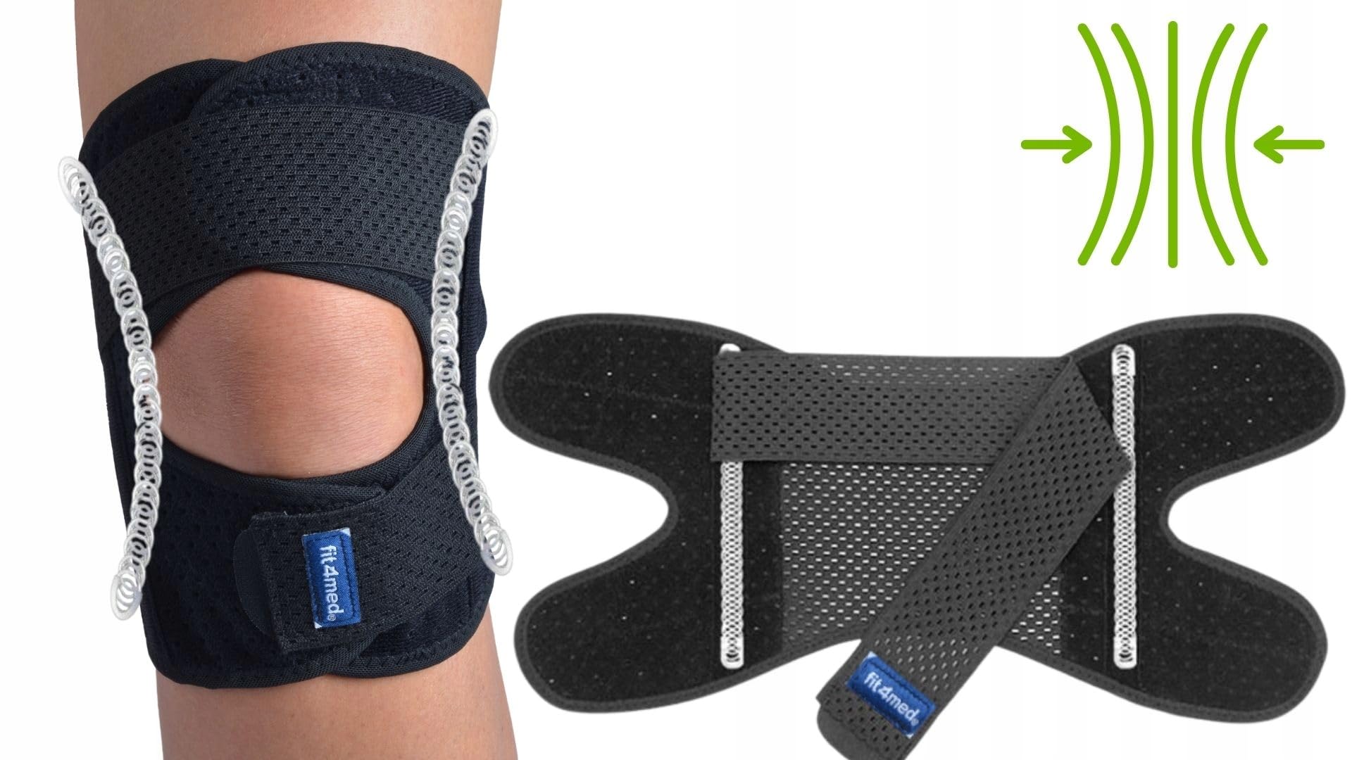 Stabilizator Kompresyjny Kolana z Bocznymi Fiszbinami, Prawy, Rozmiar L, Neopren, do Sportu i Rehabilitacji, Czarny