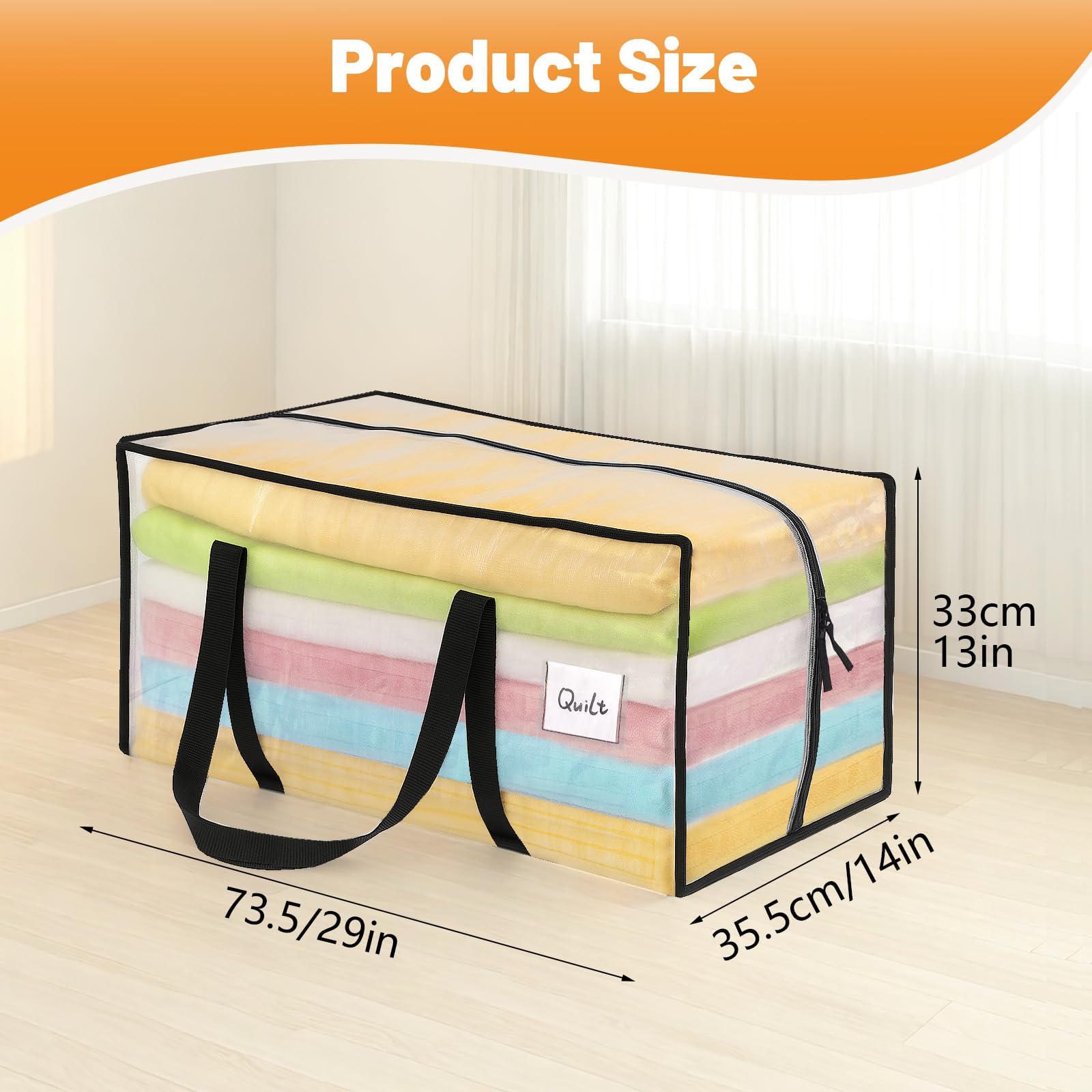 Dntorx Lot de 8 sacs de rangement robustes de 90 l - Boîtes de déménagement transparentes - Avec poignée zippée - Pliable - Boîte de rangement pour déménagement, camping, linge de lit, vêtements