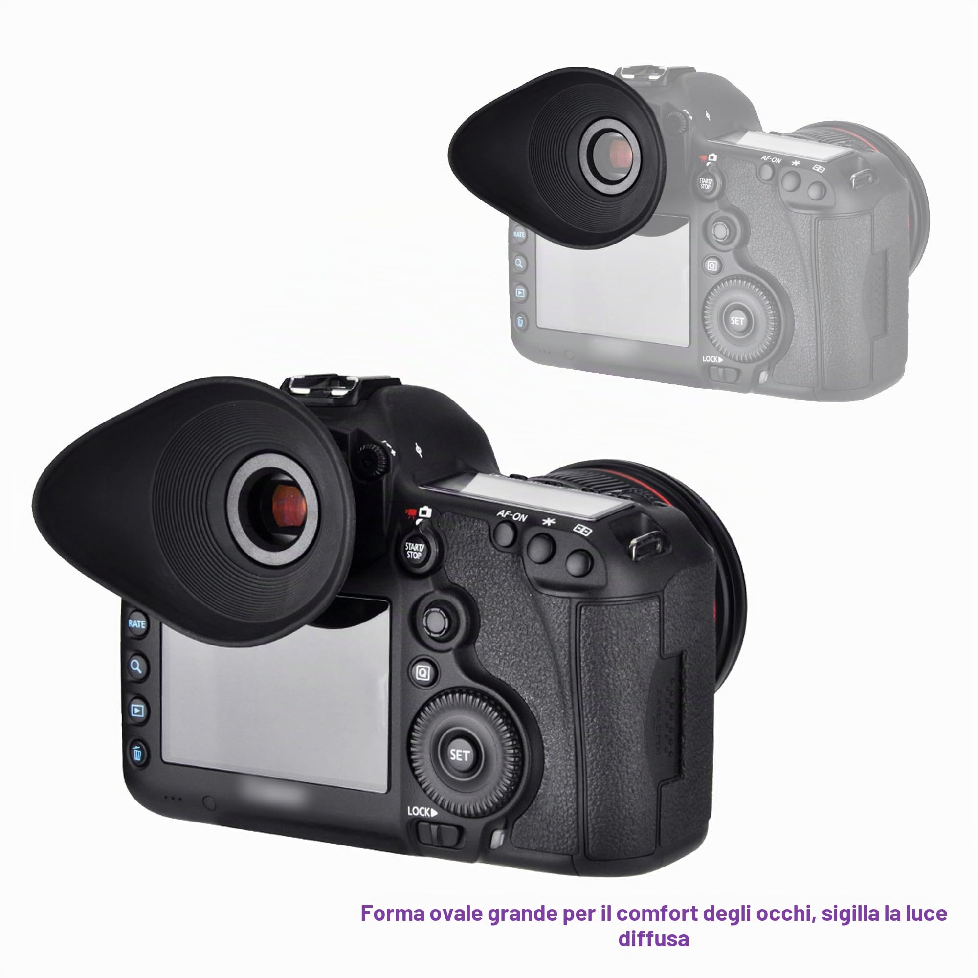 2 Oculari in Silicone Morbido e Grande Canon EOS 5Ds 5DsR 5DIII 5DIV 7DII | Oculare 360° Ruotabile, Anti-graffio, Scherma la luce diffusa, Ergonomia ovale per portatori di occhiali, per Canon EG Mirino