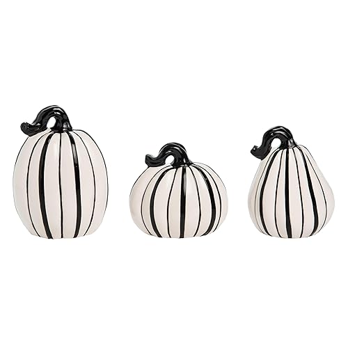 Transpac 3-Piece Dolomite 6.25" Black & White Pumpkins Decor Halloween