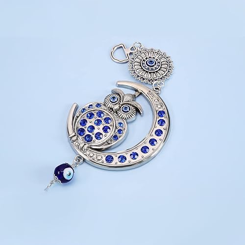 Miniatura 6 de eMagTech Decoración azul contra el mal de ojo, adorno colgante de búho, colgante de luna, amuleto para colgar en la pared, accesorios para el