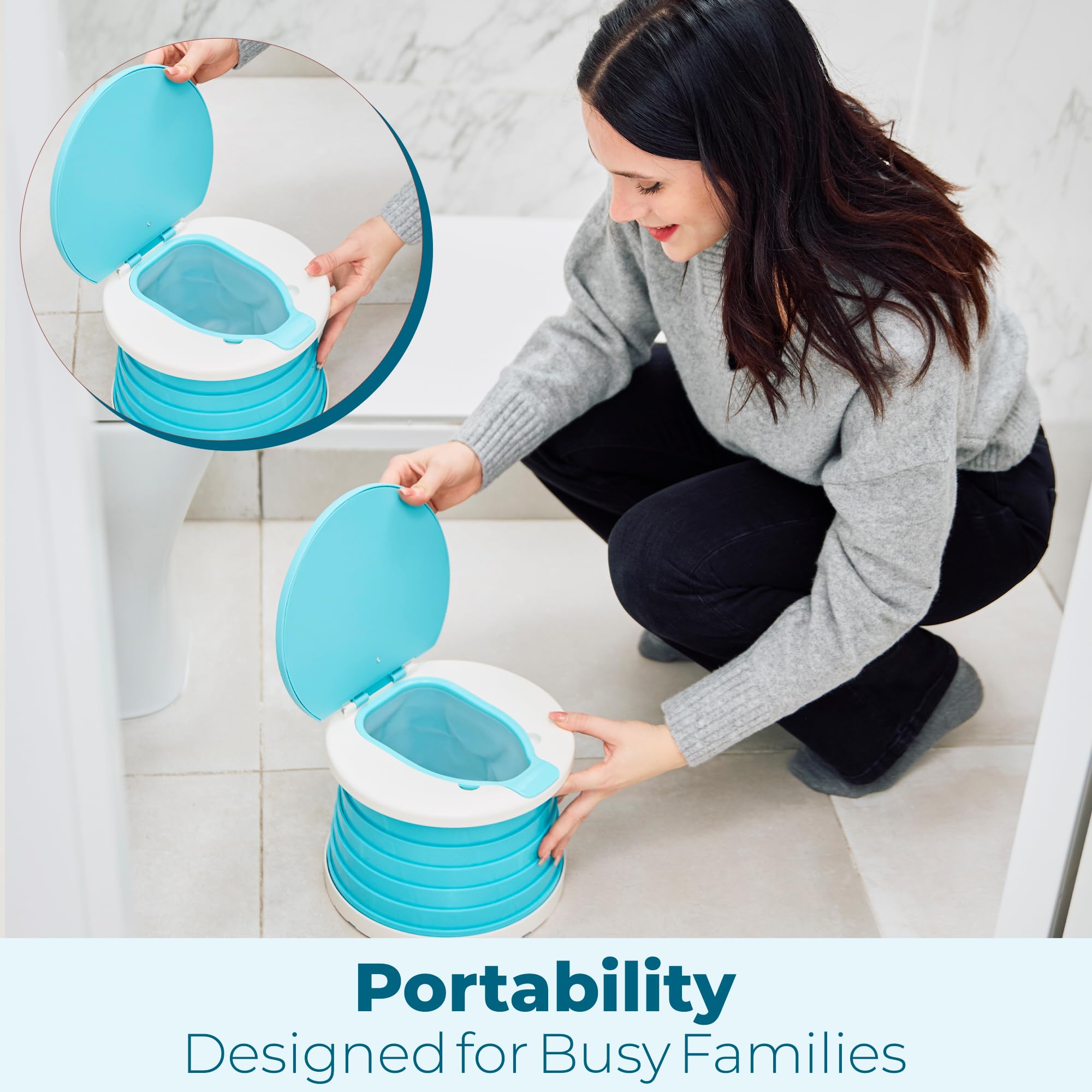 Orinal portátil de viaje para niños pequeños incluye inserto de silicona, silla de entrenamiento plegable para coche, inodoro de entrenamiento resistente a derrames, orinal ligero de emergencia