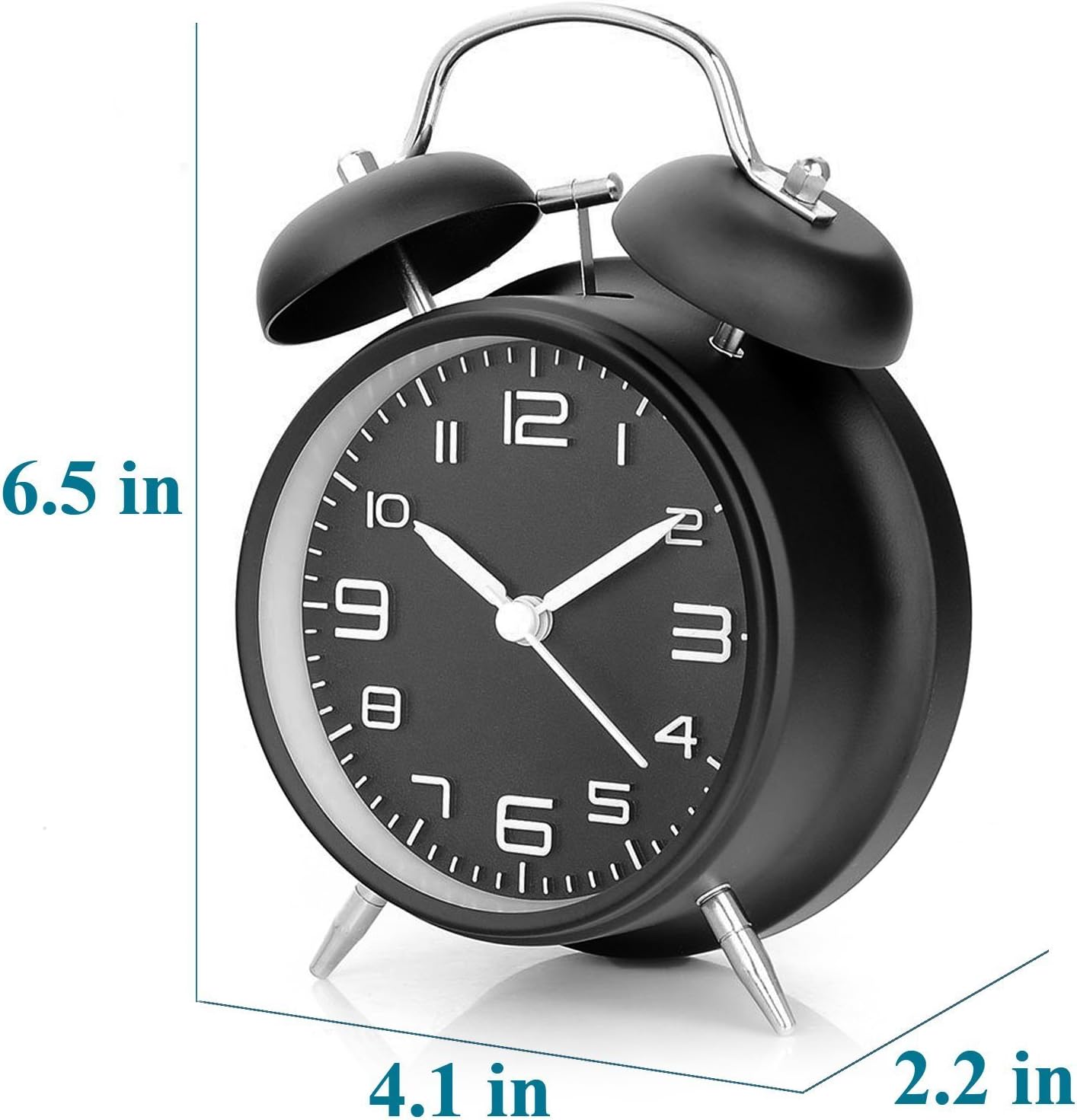 DreamSky Battery Alarm Clock with Backlight on Demand, 4 InchesTwin Bell Loud Alarm Clock for Heavy Sleeper, 3D Number Display, Non Ticking, Battery Operated.