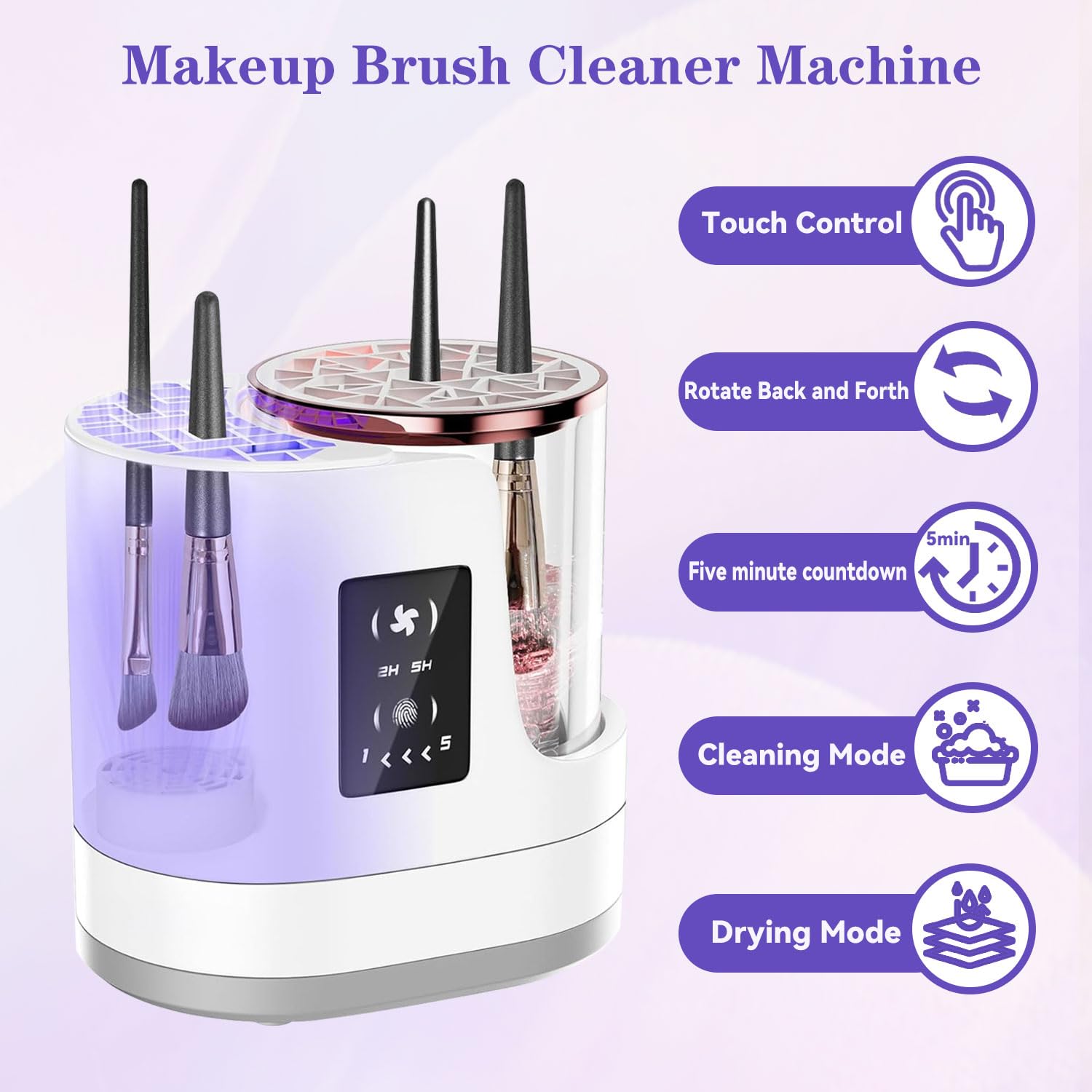 Makeup Brush Cleaner Machine, 3 IN 1 Electric Makeup Brush Cleaner & Dryer, Cosmetic Brushes Cleanser, USB Makeup Brush Washer, Cosmetic Brushes Cleaner Tool for All Makeup Brush, Sponges (White) - Image 2