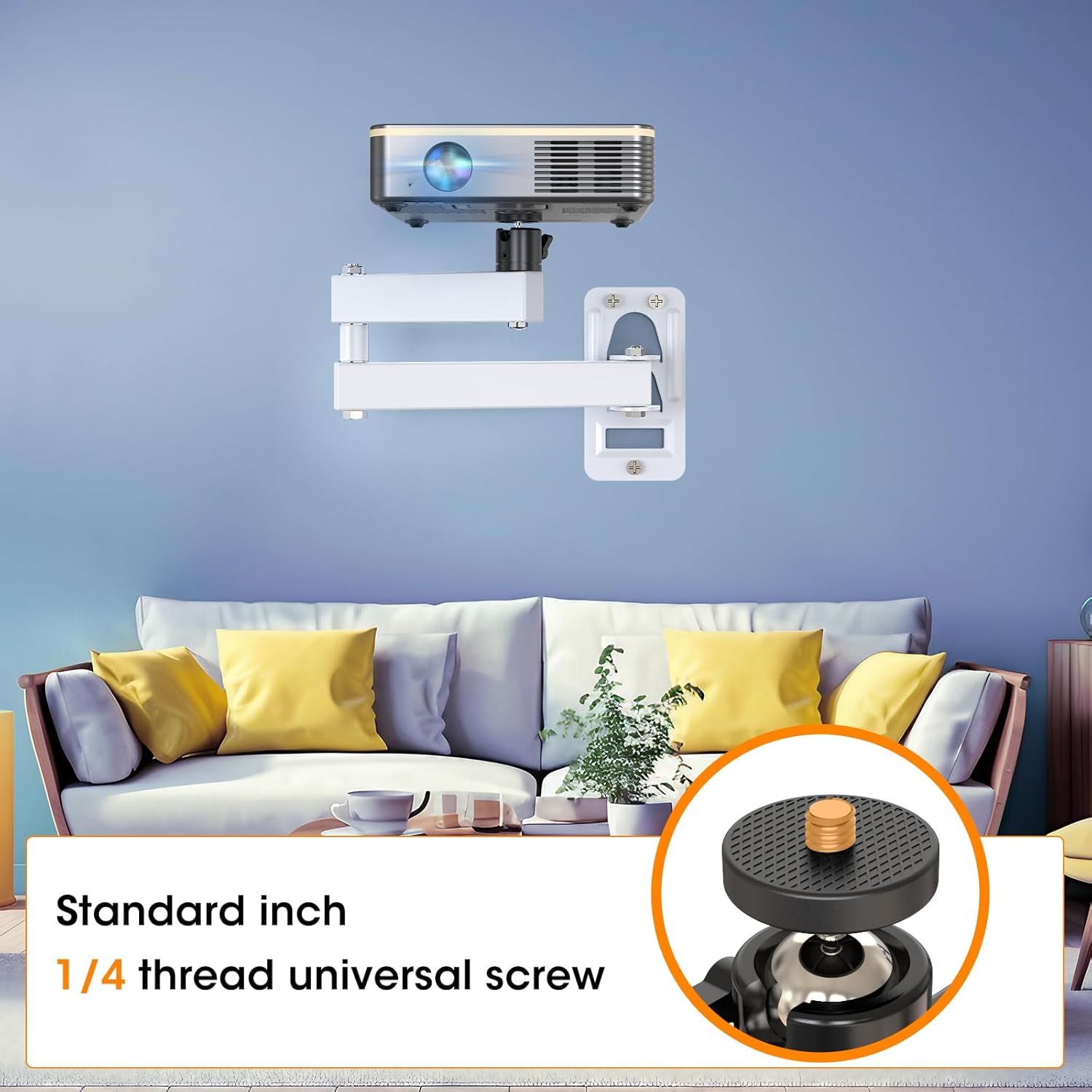 Universal White Projector Mount, Foldable, Adjustable Tilt & Swivel, 360Adjustable, Wall Mount, Supports Projectors Up to 6.6 lbs