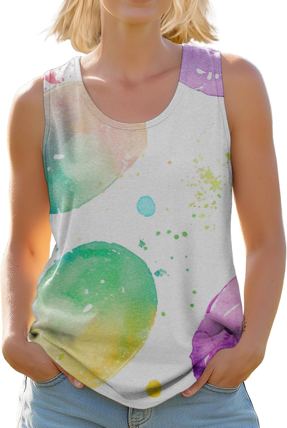 Stylish Women's Crewneck Tank Tops Outdoor Trendy Yoga Workout Shirts Cropped Sleeveless Tshirts Multicolor