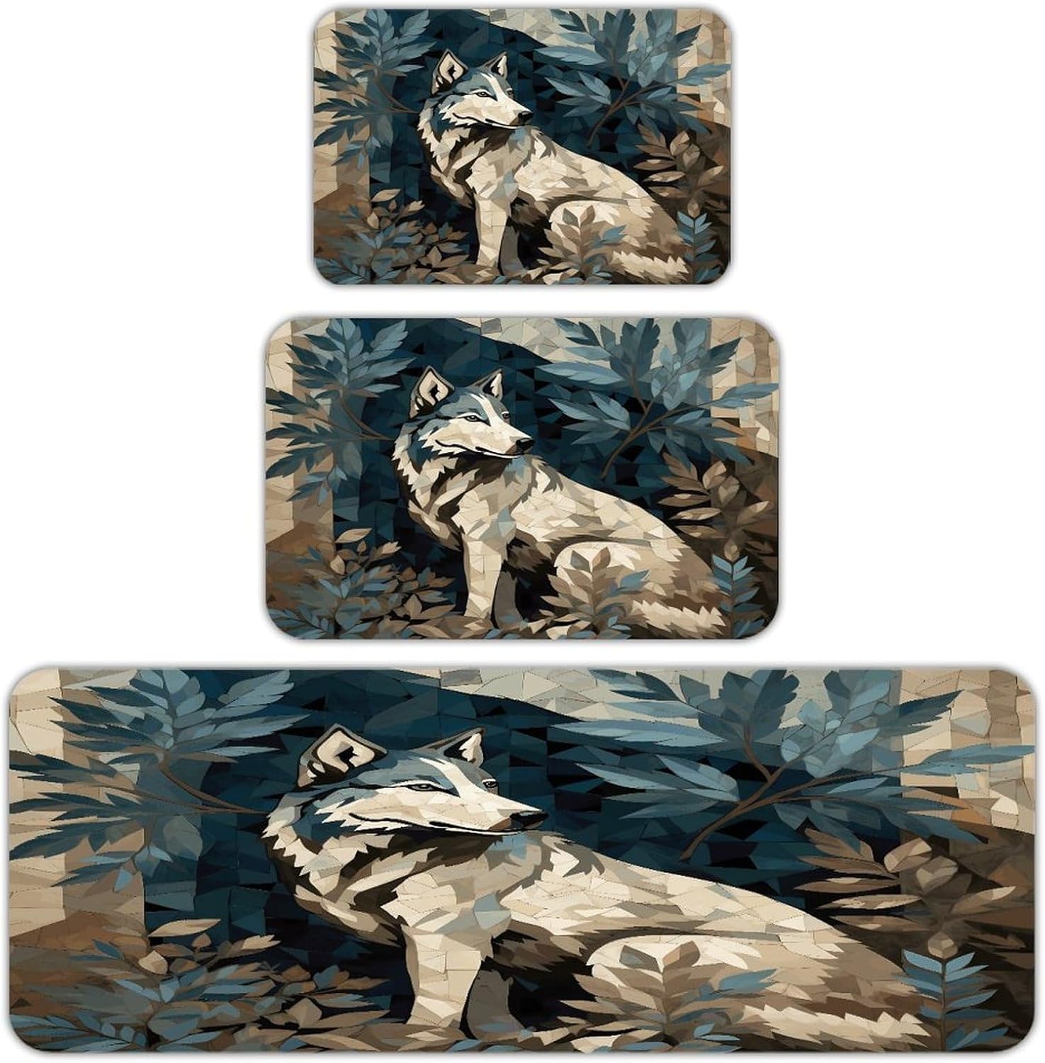 Dog Pattern Kitchen Rugs Set of 3 Non Slip Washable Kitchen Mats for Floor Soft Area Rug Kitchen Floor Mat Cushioned Anti Fatigue Mats Standing Sink Mat Decor Runner Rugs