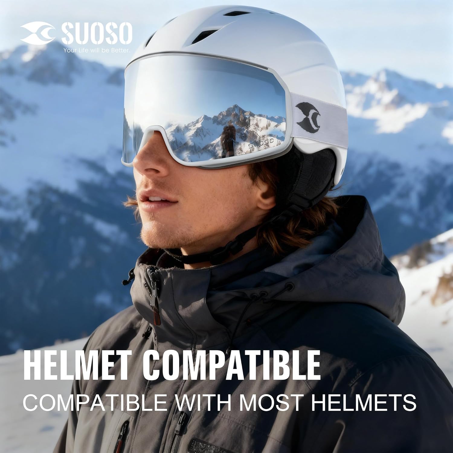 suoso OTG Ski Goggles for Men and Women, UV400 Protection Anti Fog Snowboard Goggles for Youth Adult Helmet Compatible - Image 7