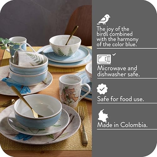 Miniatura 3 de Juego de vajilla Corona para 8 | Cosecha | Precioso juego de jardín + juego de caoba azul | diseños de bosque y producto pintado a mano