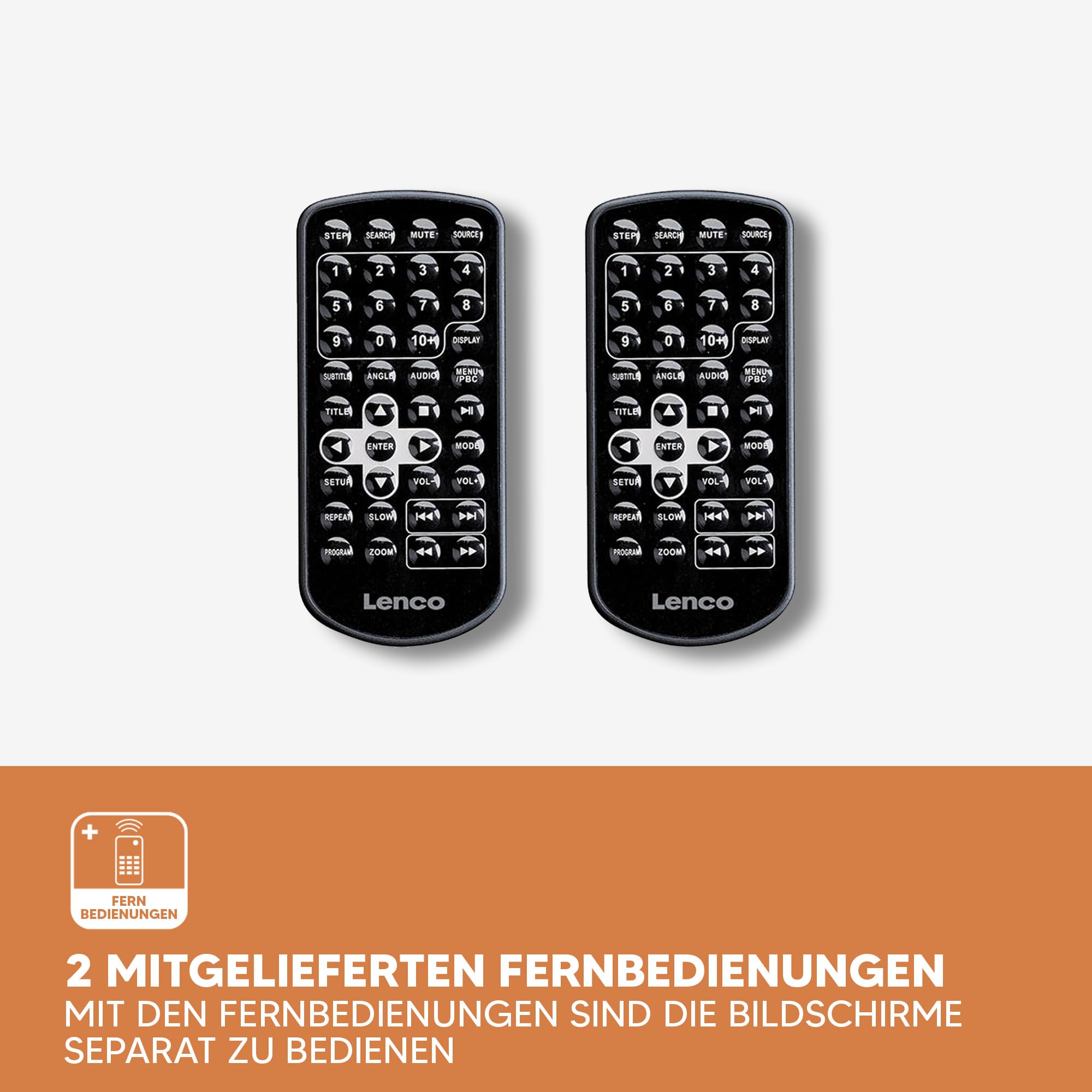 Lenco DVP-939 - Lettore DVD portatile da 2 x 9 pollici con 2 cuffie e 2 supporti per poggiatesta - batteria ricaricabile integrata - ingresso USB - lettore di schede SD - nero