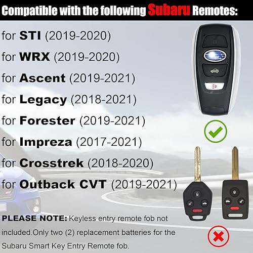 Miniatura 2 de CR2032 - Batería de repuesto para llavero remoto inteligente CR2032 para Subaru (2017-2021 Ascent Crosstrek Forester Impreza Legacy Outback CVT STI