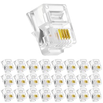 RJ11 Connectors 25 Pack Telephone Modular 6P4C Plug