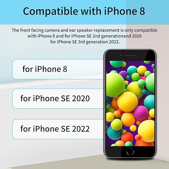 Front Facing Camera Replacement for iPhone 8 7MP for iPhone SE 2020 / SE 2022 Repair Earpiece Flex Cable Fix Ear Speaker Module with Ambient Light Sensor Proximity Sensor Connector A1863 A1905 A1906
