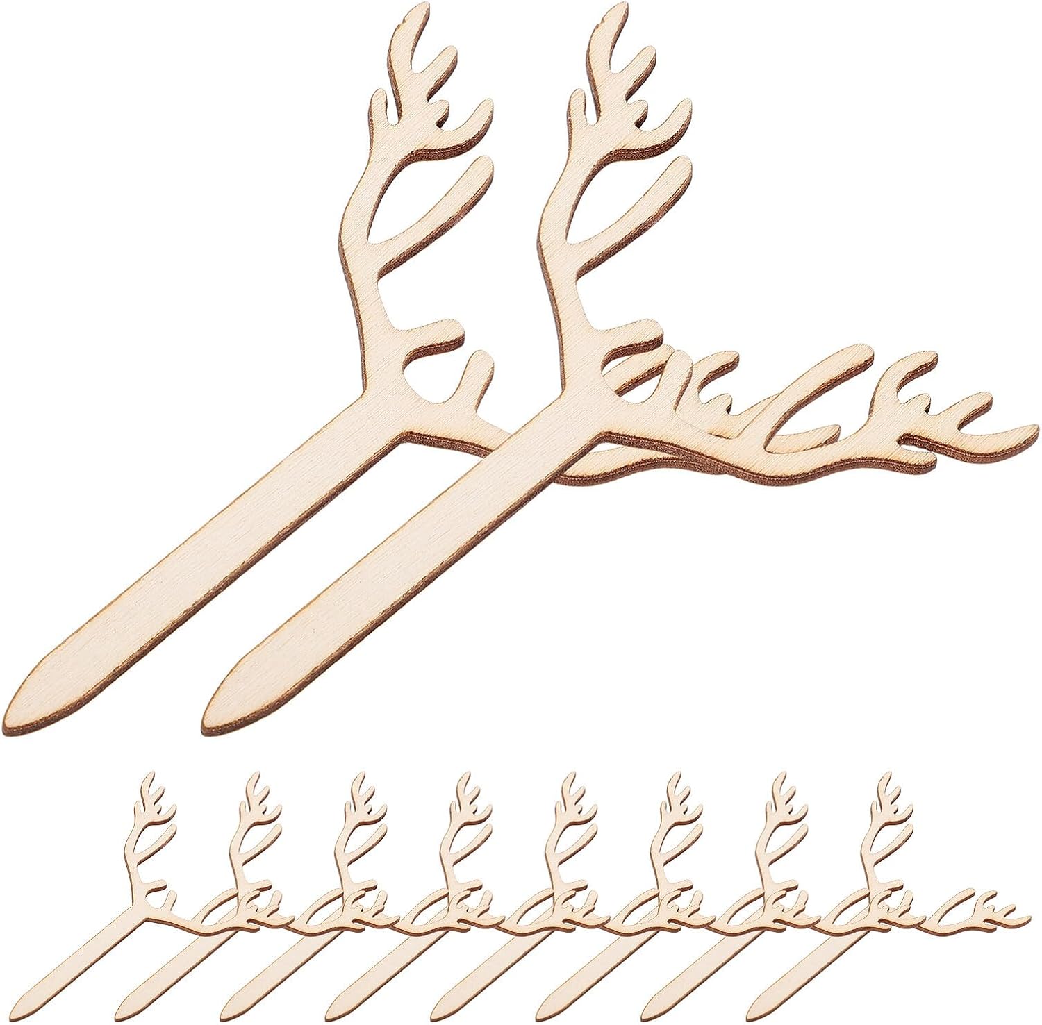 ORFOFE 10pcs Wooden Deer Antlers Cake Toppers for Wedding Halloween Birthday Party Decorations Non-edible Cupcake Picks Festive Holiday Craft Supplies