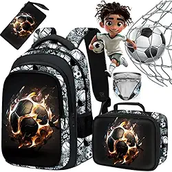 NOVEVE Mochila Escolar Infantil Reforçada Impermeavel Bolsa Menino 3D Futebol