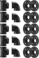 Vista 7 de Accesorio de Tubería Negra de 1", Paquete de 20 Brida de Piso/Codo/T de 1" Combo para Estilo Vintage Industrial, Bridas/Codo/T con Orificio Roscado