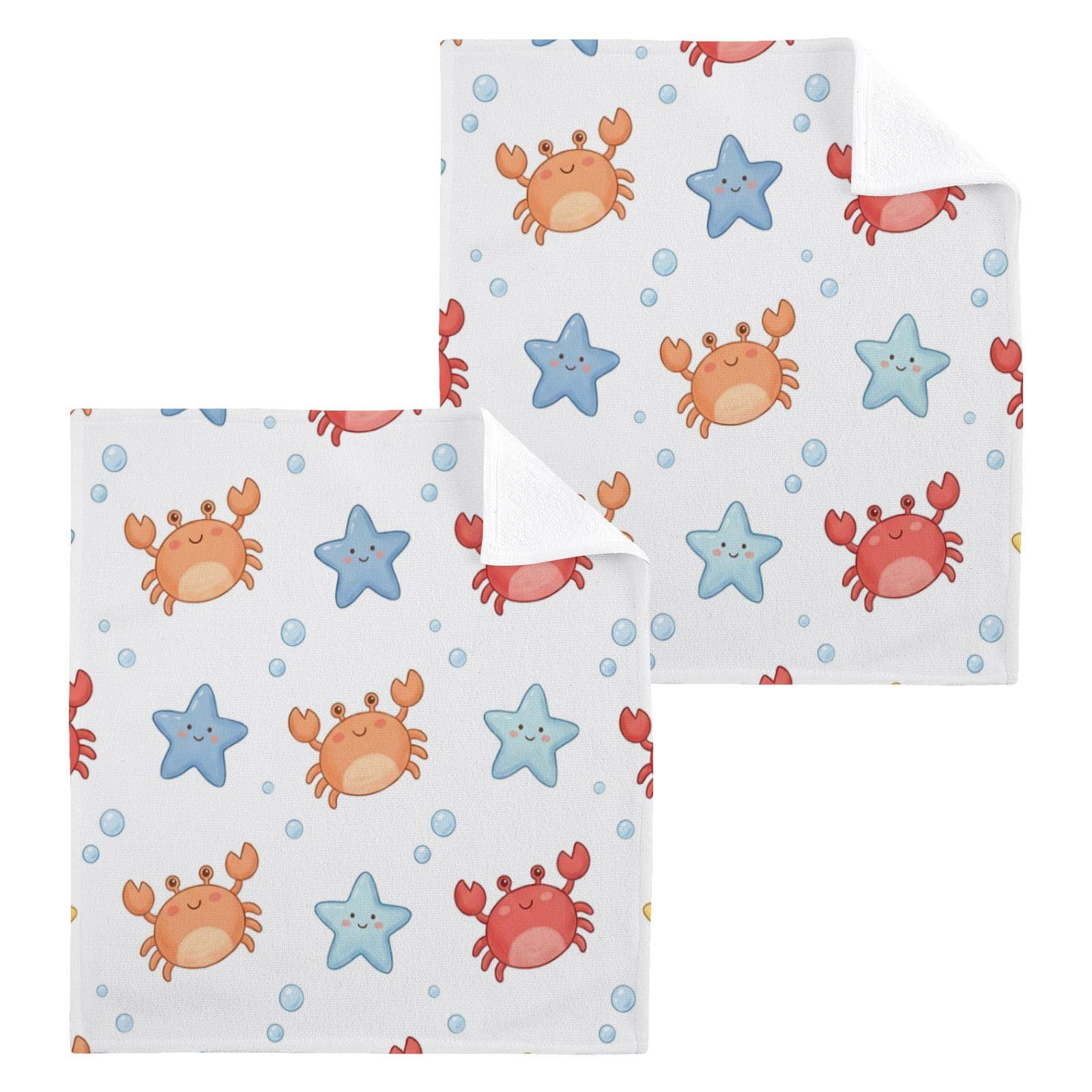 BOESI Cute Crab Starfish 12x12in Cotton Washcloth,Face Towel