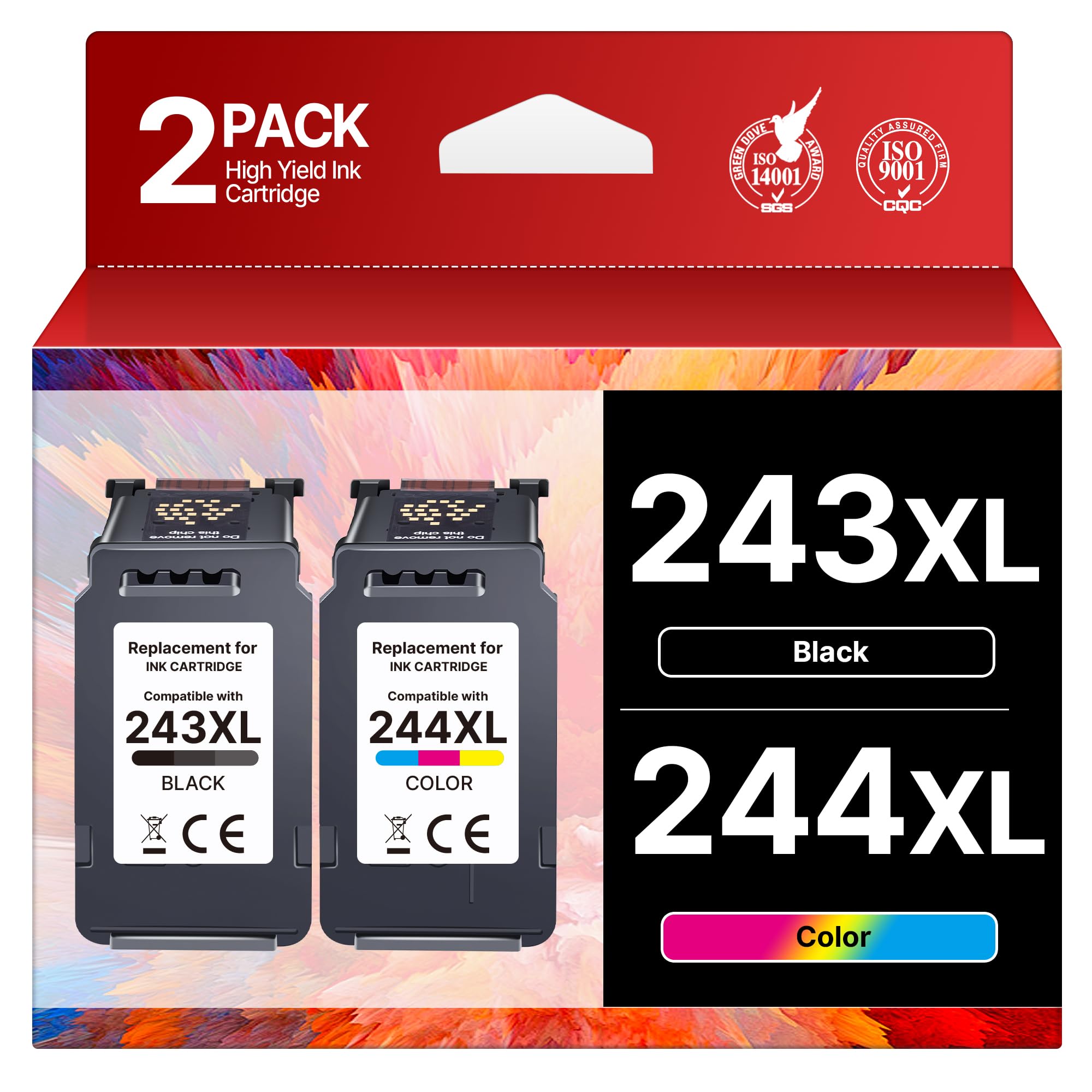 PG-243XL / CL-244XL Ink Value Pack Replacement for Canon 243 and 244 Ink Cartridges Compatible to Canon Pixma TR4520 TR4522 MG2522 MG2520 MX490 MX492 TS3322 TS202 TS302 Printer (1 Black, 1 Tri-Color)