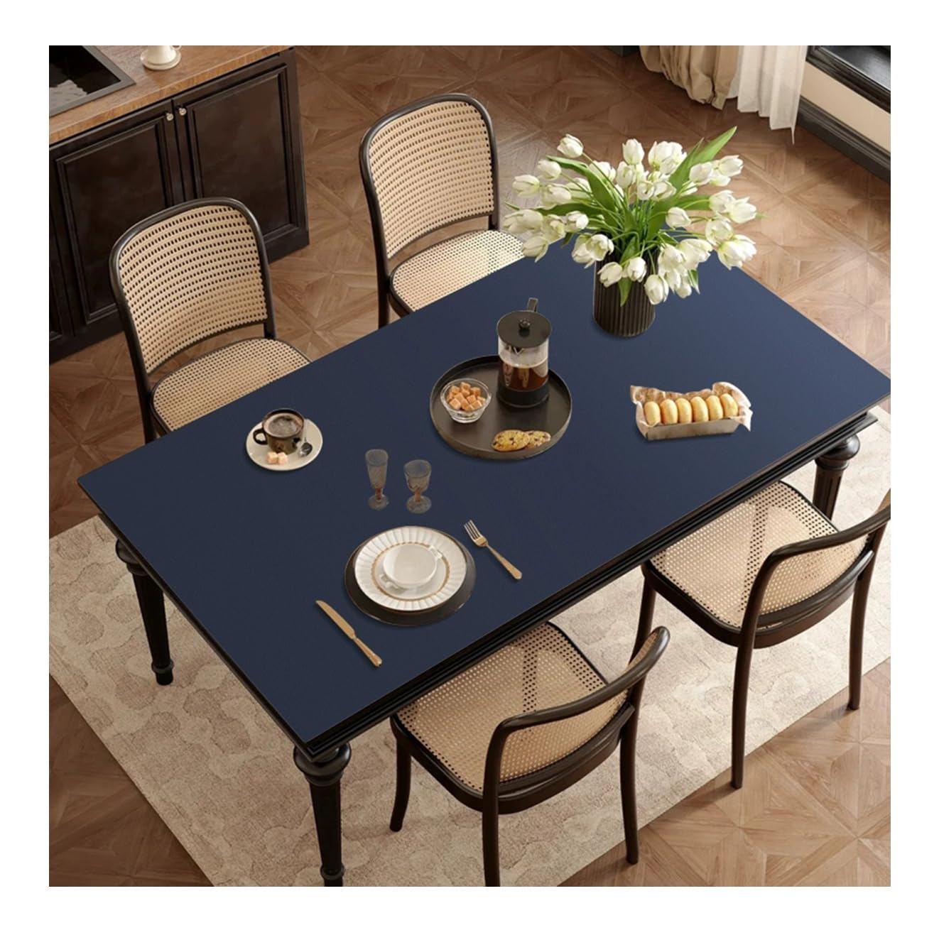 Nappe en cuir bleu foncé 50 * 120cm protège table personnalisable