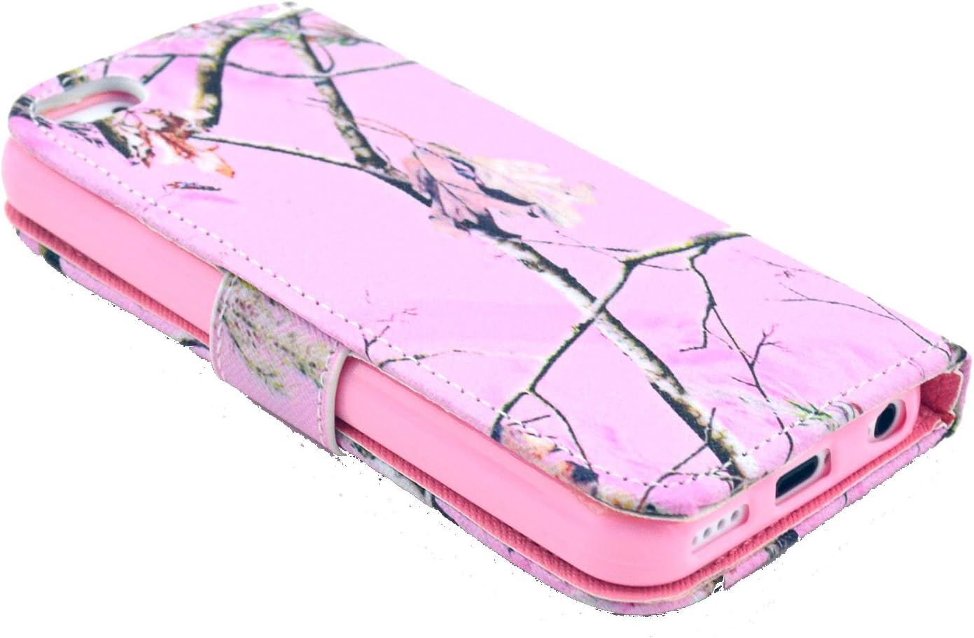 iPhone 5C Case, Speedtek Pink Pinetree Pattern Premium PU Leather Wallet Flip Protective Skin Case with Magnetic Closure for Apple iPhone 5C (2013) (Built-in Credit Card/ID Card Slot)
