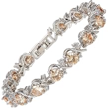 RIZILIA BLOSSOM Tennis Bracelet & Round Cut CZ [6 Colors available] in White Gold Plated, 7"