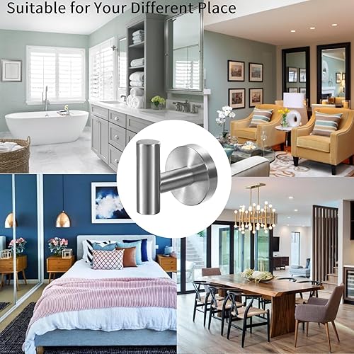 Miniatura 26 de Kruodop Ganchos de toalla para baño, 2 paquetes de soporte para toallas de pared, gancho de pared mate, gancho de acero inoxidable resistente