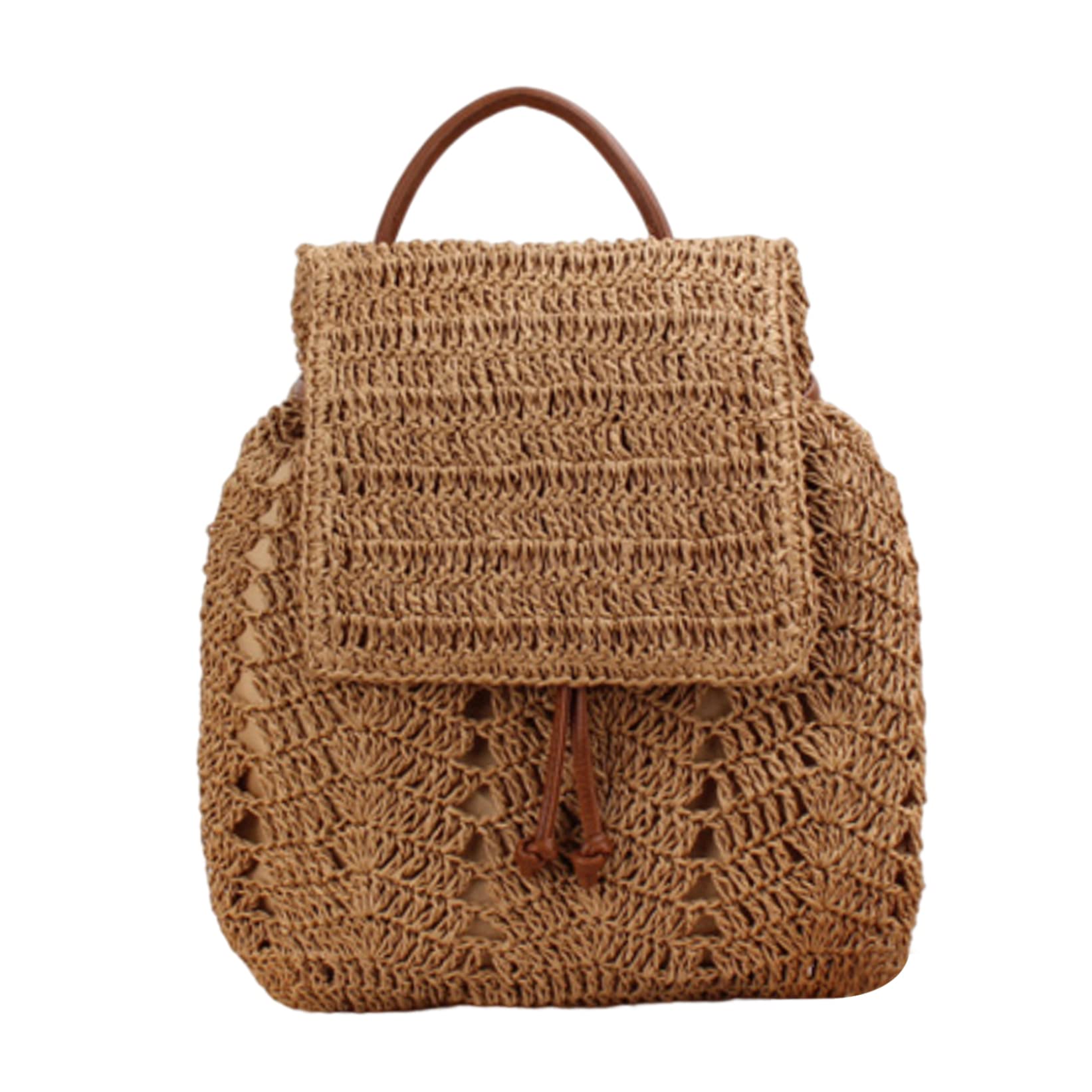 Suxdlan Straw Bag Flap Drawstring Woven Backpack Purses Summer Holiday Beach Bags for Women Khaki