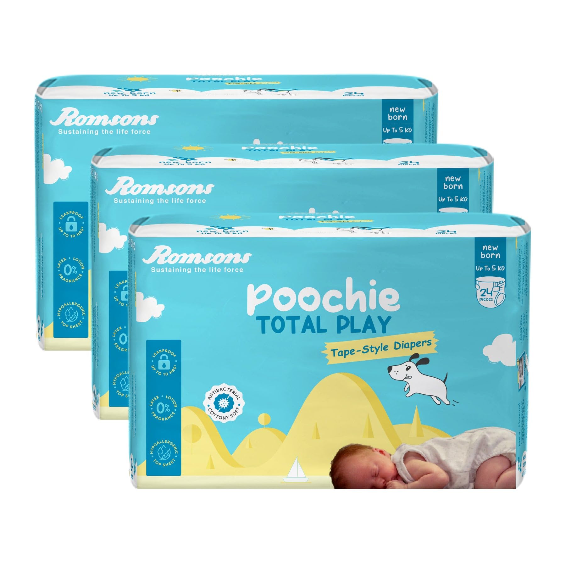 Romsons Poochie Total Play Newborn Tape Style Baby Diapers - 72 Pieces | Suitable for Up To 5 KG | Antibacterial | Cottony Soft and Leakproof Upto 10 Hrs.-image-39