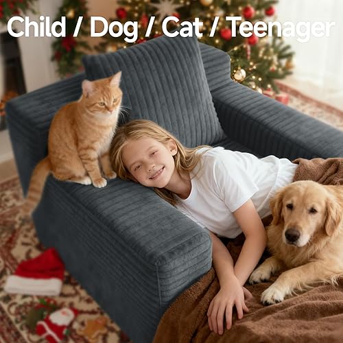 Miniatura 6 de Tumbona de 45 pulgadas para interiores, sofá cama tapizado de pana sin hueso, sofá cama de asiento profundo, sillas de lectura, sofás pequeños y