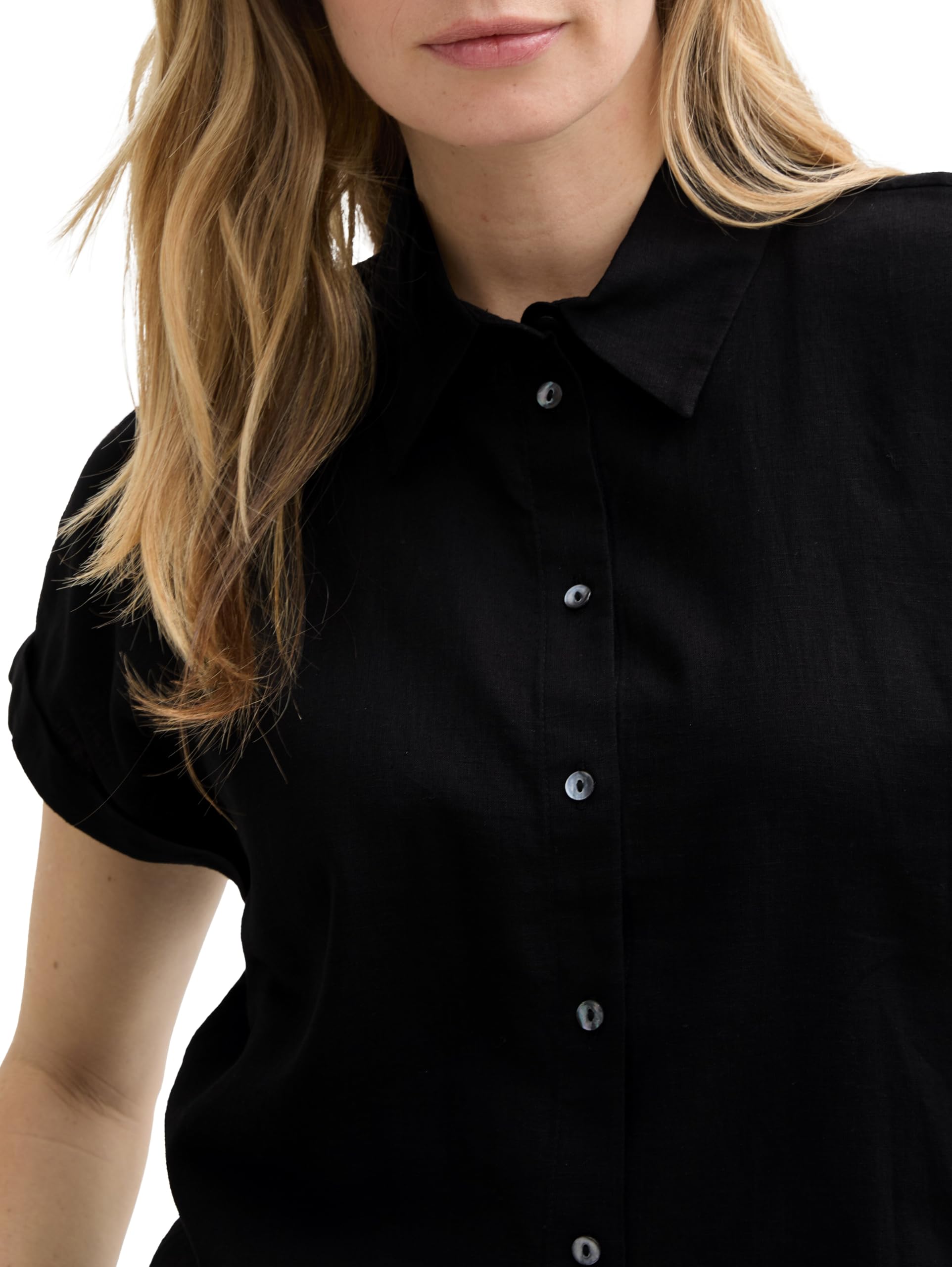 Tom Tailor Damen Loose Fit Bluse mit Leinenanteil