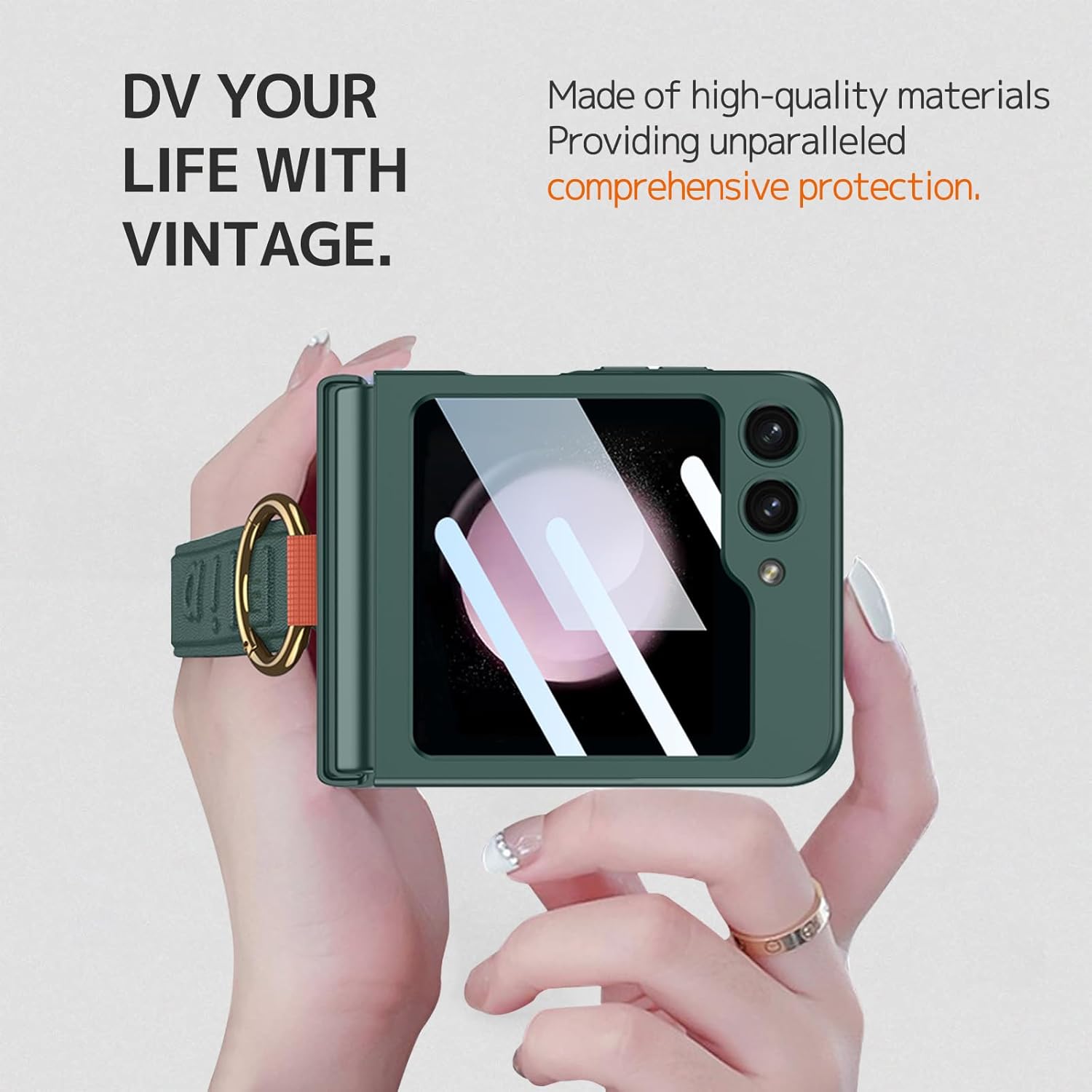 NINKI Strap Case for Samsung Galaxy Z Flip 6 with Ring & Screen Protector, Shockproof Hard Cover Flip Phone Case for Galaxy Z Flip 6, Green