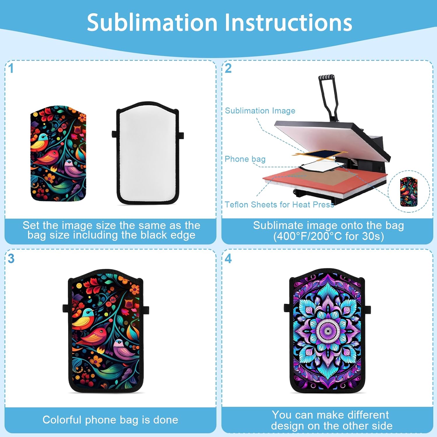 Sublimation Blank Phone Pouch Double-Sided | Adjustable Crossbody Bag Hands-Free for Travel Gym Work Walk | Customized Lightweight Waterproof Neoprene Case Gift to Men Women Teens (2Sets) - Image 7