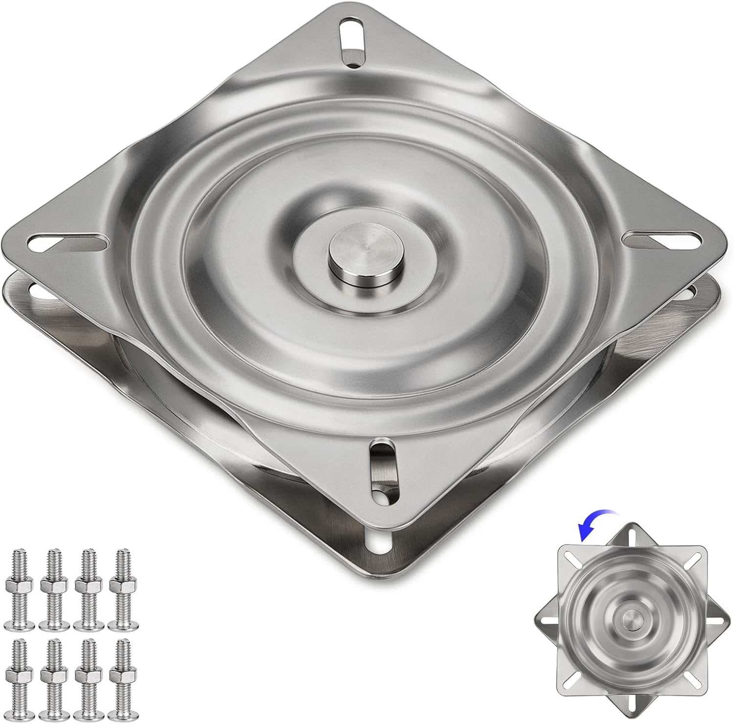 QualyQualy 304 Stainless Steel Boat Seat Swivel, 360° Rotation, Heavy Duty Boat Seat Mount – Fits 4.5"–6" Pedestals, Jon Boat, Bar Stool, RV, Mounting Screws Included