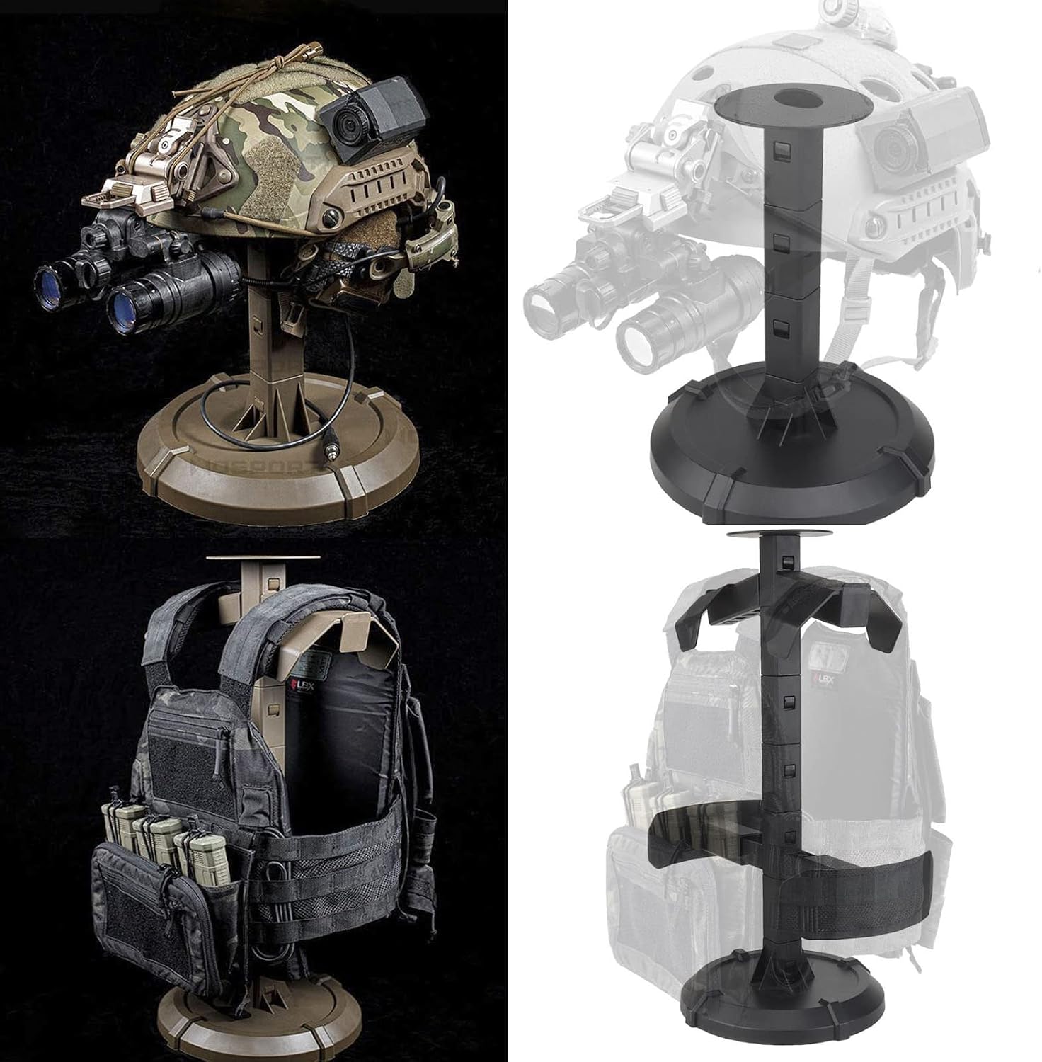 Detachable Tactical Helmet Vest Stand Display Hat Rack Organizer Tactical Gear Support Stand Waist Belt Helmet Display