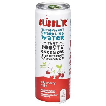New Bubblr Antioxidant Sparkling Water - Triple Berry Breez'r, Tropical Dream'r, Twisted Elix'r, Pitaya Berry Nect'r, Wild Cherry Chill'r - Variety Pack, 0 Suger, 69 Mg Caffine, Sparkling Water 12 Fl Oz (Pack Of 5)
