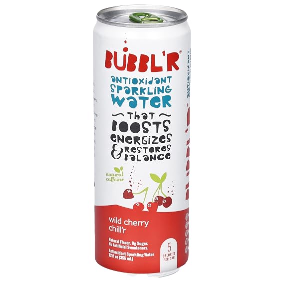 New Bubblr Antioxidant Sparkling Water - Triple Berry Breez'r, Tropical Dream'r, Twisted Elix'r, Pitaya Berry Nect'r, Wild Cherry Chill'r - Variety Pack, 0 Suger, 69 Mg Caffine, Sparkling Water 12 Fl Oz (Pack Of 5)